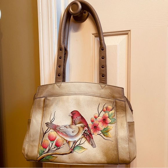🪿NWOT! Anna by Anuschka Retired Summer Tryst Hand Painted  Leather Hobo. - Picture 13 of 16